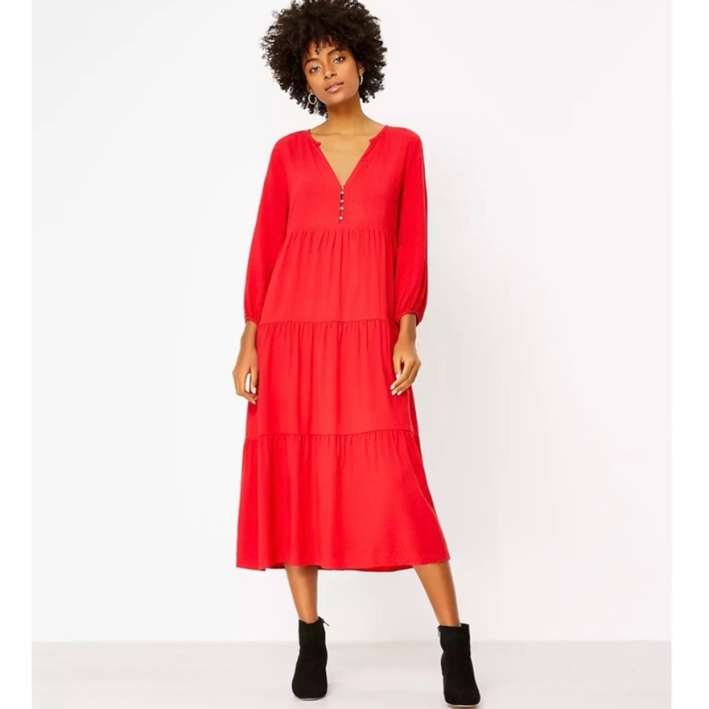 Loft tiered midi dress NWT